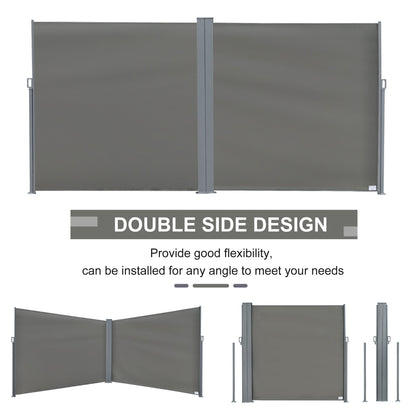 Patio Retractable Double Side Awning, Folding Privacy Screen Fence, Privacy Wall Corner Divider, Garden Outdoor Sun Shade Wind Screen, Grey - Gallery Canada