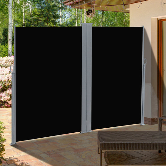 Patio Retractable Double Side Awning, Folding Privacy Screen Fence, Privacy Wall Corner Divider, Garden Outdoor Sun Shade Wind Screen, Indoor Room Divider, Black - Gallery Canada