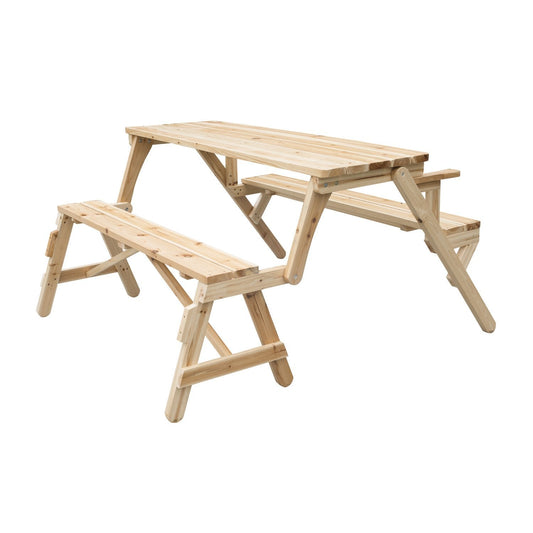 Patio Wooden Folding Picnic Table with Benches, Outdoor 2 in 1 Convertible Patio &; Garden Bench, Foldable Picnic Table with Umbrella Hole, Nature at Gallery Canada