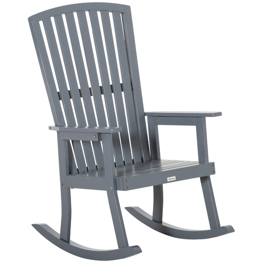 Patio Wooden Rocking Chair, Outdoor Porch Rocker Chair with High back, Smooth Armrests, for Outdoor &; Indoor Use, Grey - Gallery Canada