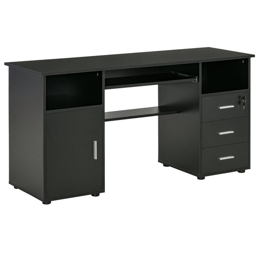 Computer Desk with Keyboard Tray and Drawers, Writing Desk, Home Office Workstation, Black - Gallery Canada
