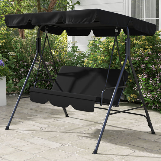 3-Seater Outdoor Porch Swing with Adjustable Canopy, Patio Swing Chair for Garden, Poolside, Backyard, Black - Gallery Canada