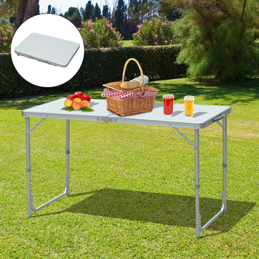 4ft Camping Table Foldable Picnic Garden BBQ Desk Indoor &; Outdoor Folding Table with 2 Level Height Adjustable, Aluminum Frame and Carrying Handle, Silver - Gallery Canada