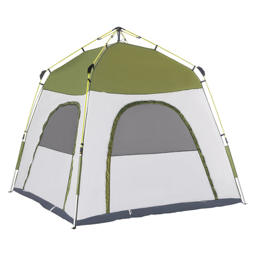 Pop Up Camping Dome Tent Portable with 4 Doors and 4 Windows for 4 Person, Green