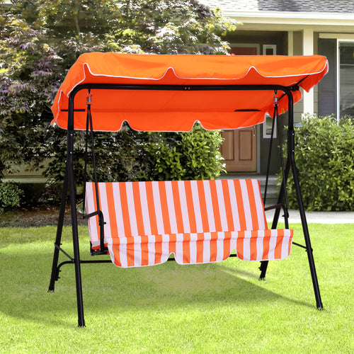 3-Seat Patio Swing Chair, Outdoor Porch Swing Glider with Adjustable Canopy, Removable Cushion, and Weather Resistant Steel Frame, for Garden, Poolside, Backyard, Orange