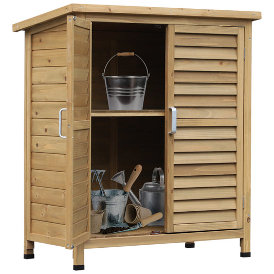 Wooden Garden Storage Shed Kit Wood Garage Tool Organisation Cabinet with 2 Door , 34" x 18" x 38", Natural at Gallery Canada