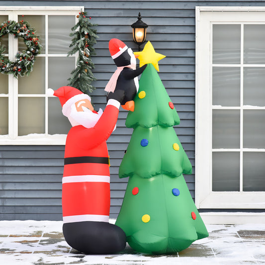 6ft Christmas Inflatable Tree with Santa Claus and Penguin Outdoor Decorations with Built-in white Lights Xmas Blow up Decor for Yard Lawn Garden - Gallery Canada