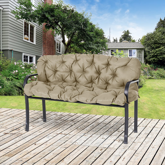3-Seater Outdoor Bench Swing Chair Replacement Cushions with Backrest for Patio Garden, Khaki - Gallery Canada