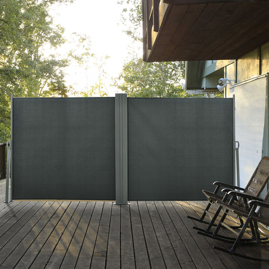 Double Retractable Side Awning, 236" x 63" Outdoor Privacy Wall, Patio Screen for Garden, Balcony, Backyard, Grey - Gallery Canada