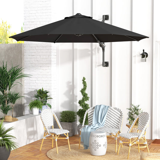 9.6 x 9.6 ft Wall Mounted Umbrella with Rotate, Patio Market Umbrella Parasol for Outdoor with Crank, Charcoal Grey - Gallery Canada