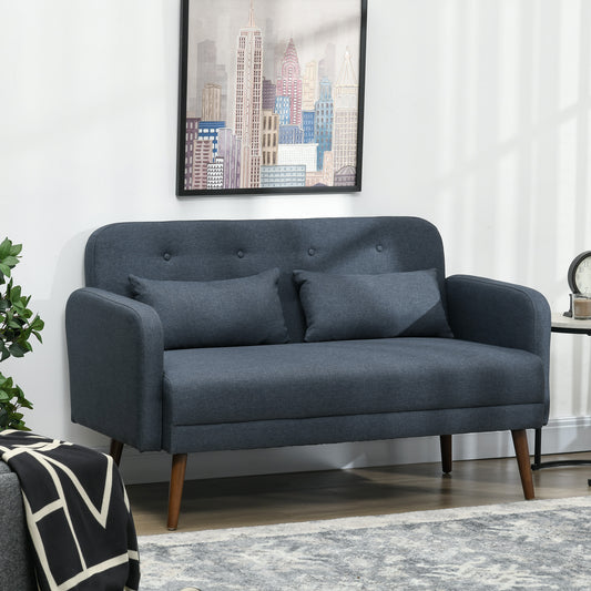 53" 2 Seat Sofa, Modern Love Seats Furniture, Upholstered 2 Seater Couch with Throw Cushions, Solid Wood Frame, Blue - Gallery Canada