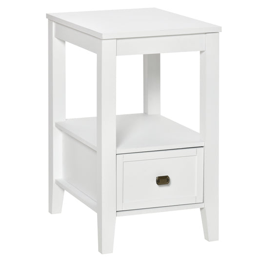 Side Table, Modern Coffee End Table with Drawer and Shelf, Nightstand for Bedroom, Living Room, White at Gallery Canada