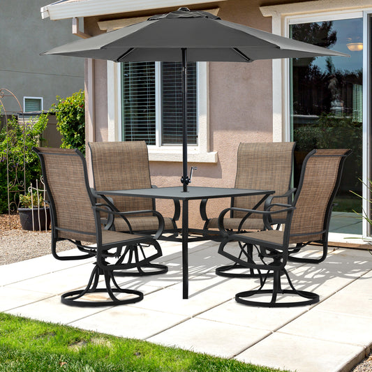 5-Piece Outdoor Patio Dining Set, 4 Swivel Rocker Chairs and 37" x 37" Dining Table Furniture Set with Umbrella Hole for Garden, Lawn and Backyard, Black (Umbrella not included) - Gallery Canada