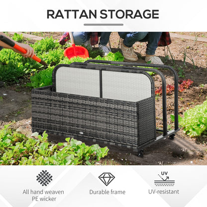 Rolling Pool Storage Rattan Patio Furniture Outdoor Storage Wicker Organizer for Floats, Pool Noodles, Paddles, Balls, Towels, Pool Toys, Accessories,For Patio Poolside Garden Lawn, Grey - Gallery Canada