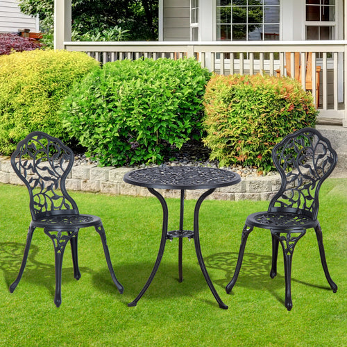 3pcs Patio Bistro Set Antique Style Garden Coffee Set, Outdoor Bistro Dining Set - Black