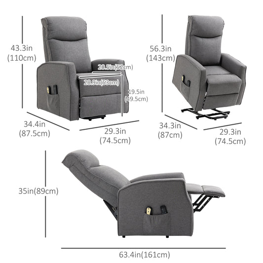 Electric Lift Chair, Power Chair Recliner with 8 Massage Vibration Points, Remote Control, Side Pockets, Dark Grey at Gallery Canada