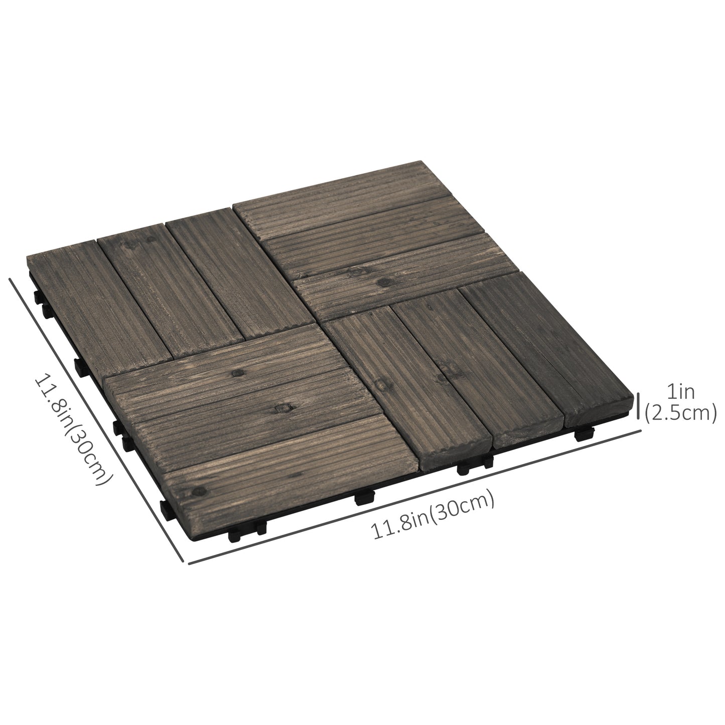 54 Pcs Wood Interlocking Deck Tiles, 12 x 12in Outdoor Flooring Tiles for Indoor and Outdoor Use, Tools Free Assembly, Charcoal Grey - Gallery Canada