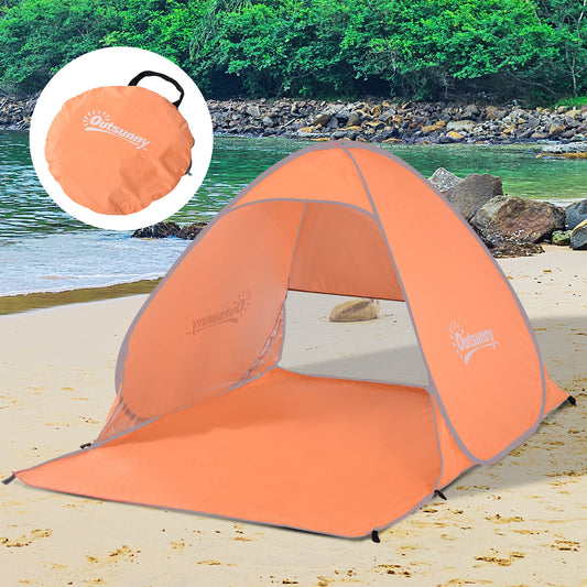 Pop Up Beach Tent Portable Sun Shelter UV Protection Outdoor Patio with Carry Case &; Stakes Orange - Gallery Canada