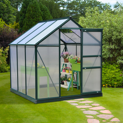 6.2' x 6.3' x 6.6' Clear Polycarbonate Greenhouse Large Walk-In Green House Garden Plants Grow Galvanized Base Aluminium Frame w/ Slide Door