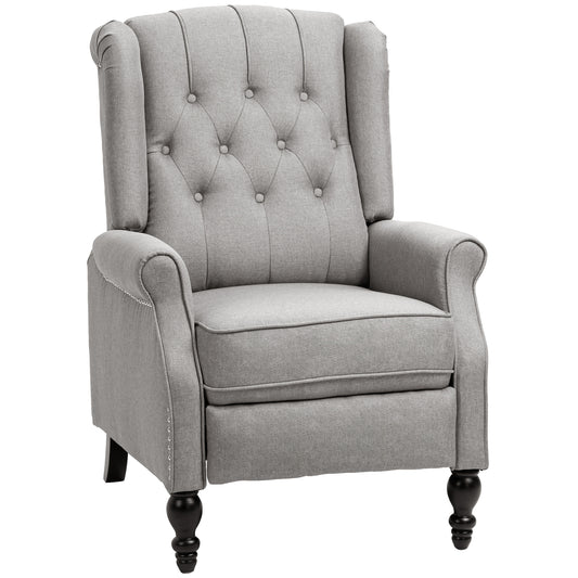Wingback Reclining Chair with Footrest, Button Tufted Recliner Chair with Rolled Armrests for Living Room, Light Grey - Gallery Canada