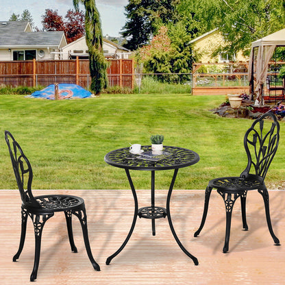3PCs Patio Bistro Set, Outdoor Cast Aluminum Garden Table and Chairs with Umbrella Hole for Balcony, Black - Gallery Canada