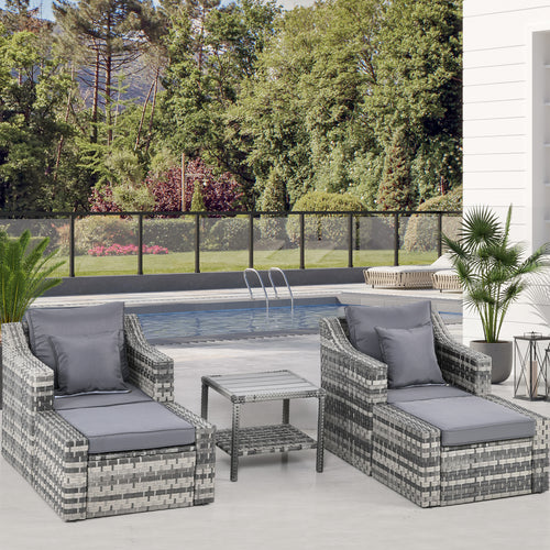 5-Piece Patio Furniture Set Outdoor Rattan Wicker Conversation Set with 2 Cushioned Chairs, 2 Ottomans and Coffee Table, Grey