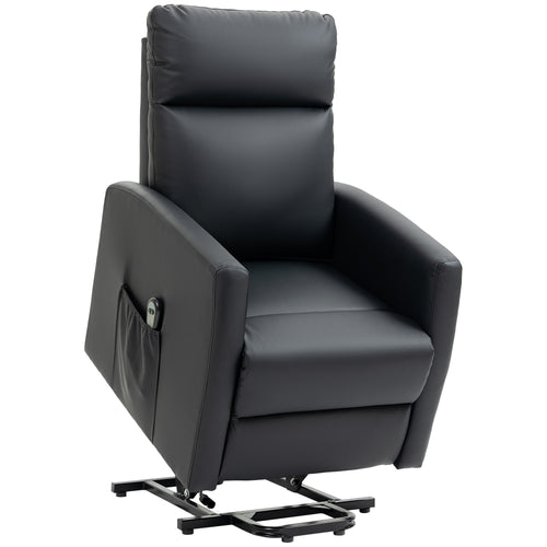 Power Lift Recliner Chair with Remote Control Side Pocket for Living Room Home Office Study Black