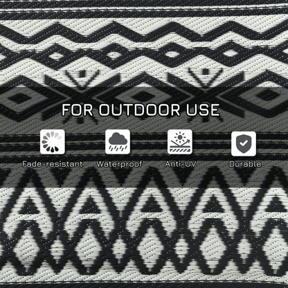 Reversible Outdoor Rug Waterproof Plastic Straw RV Rug with Carry Bag, 9' x 12', Grey and Cream White Boho at Gallery Canada