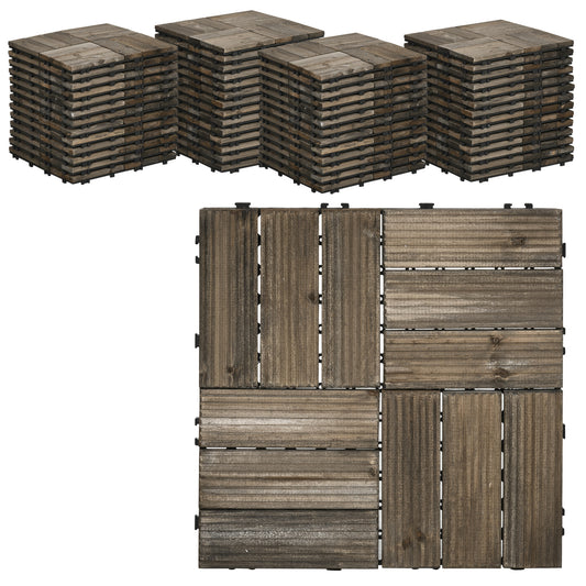 54 Pcs Wood Interlocking Deck Tiles, 12 x 12in Outdoor Flooring Tiles for Indoor and Outdoor Use, Tools Free Assembly, Charcoal Grey at Gallery Canada