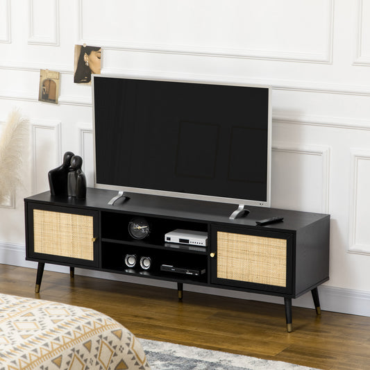 TV Stand with Storage, Rustic TV Console Table for TVs up to 55 Inches, Entertainment Centre with Shelves and Rattan Doors for Living Room - Gallery Canada