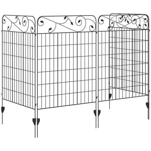 Outdoor Metal Garden Fence Panels, Animal Barrier &; Border Edging for Yard, Patio, 4 Pack, Square Vines