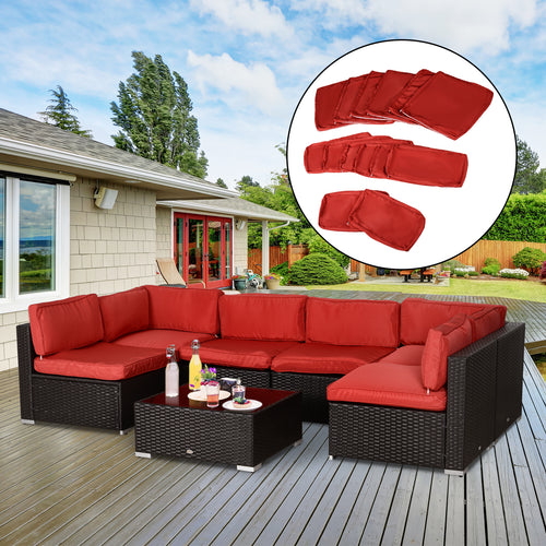 Outdoor 14pc Patio Rattan Sofa Set Cushion Polyester Cover Replacement Set - No Cushion Included Red