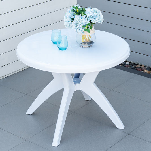 Patio Dining Table with Umbrella Hole Round Outdoor Bistro Table for Garden Lawn Backyard, White - Gallery Canada