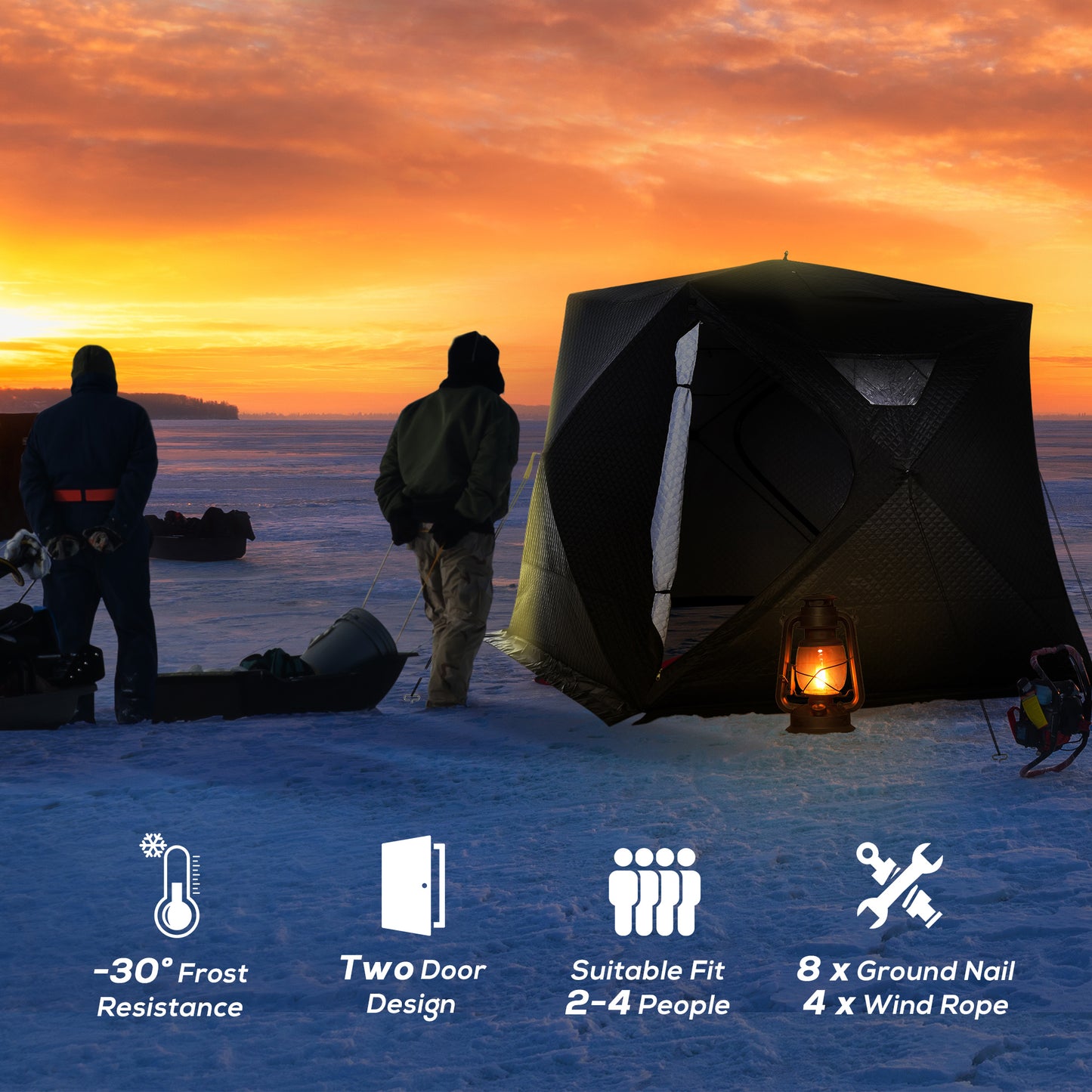 4-Person Insulated Ice Fishing Tent, Portable Ice Fishing Shelter with Ventilation Windows, Carry Bag, Two Doors and Anchors for Low-Temp -22℉ at Gallery Canada