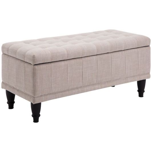 Storage Ottoman, Linen Fabric End of Bed Bench with Soft Close Lid, Button Tufted Storage Bench for Living Room, Entryway or Bedroom, Beige at Gallery Canada