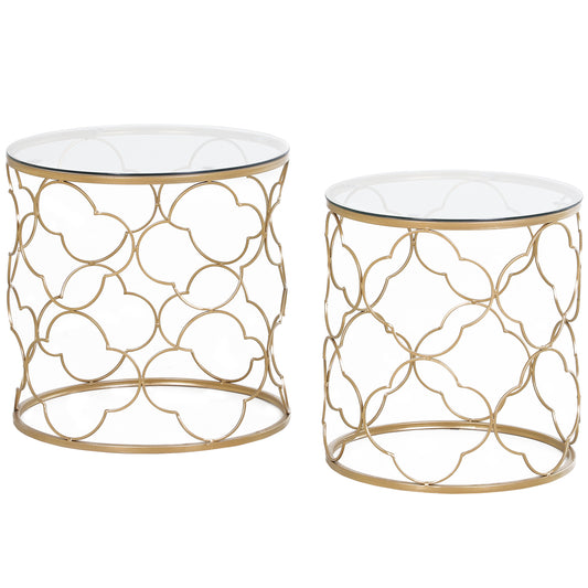 Set of 2 Nesting Table Coffee End Table Set Modern for Living room Furniture Decor Gold Tempered Glass at Gallery Canada